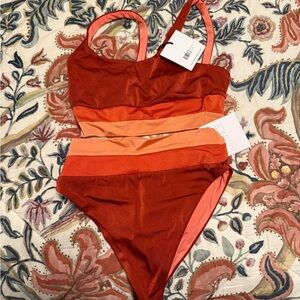 Beach Riot Vibrant Red and Orange Swimwear